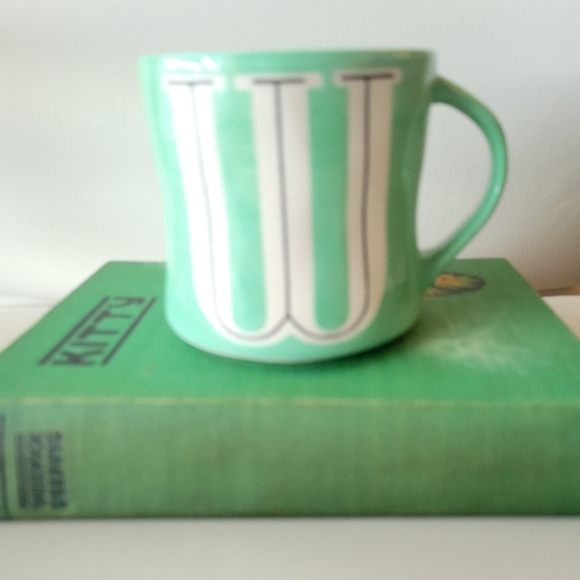 Anthropologie Monogram "W" Mug Green & White ~ Wendy ~ Will ~ Whatever! ~ VGUC - Picture 10 of 14